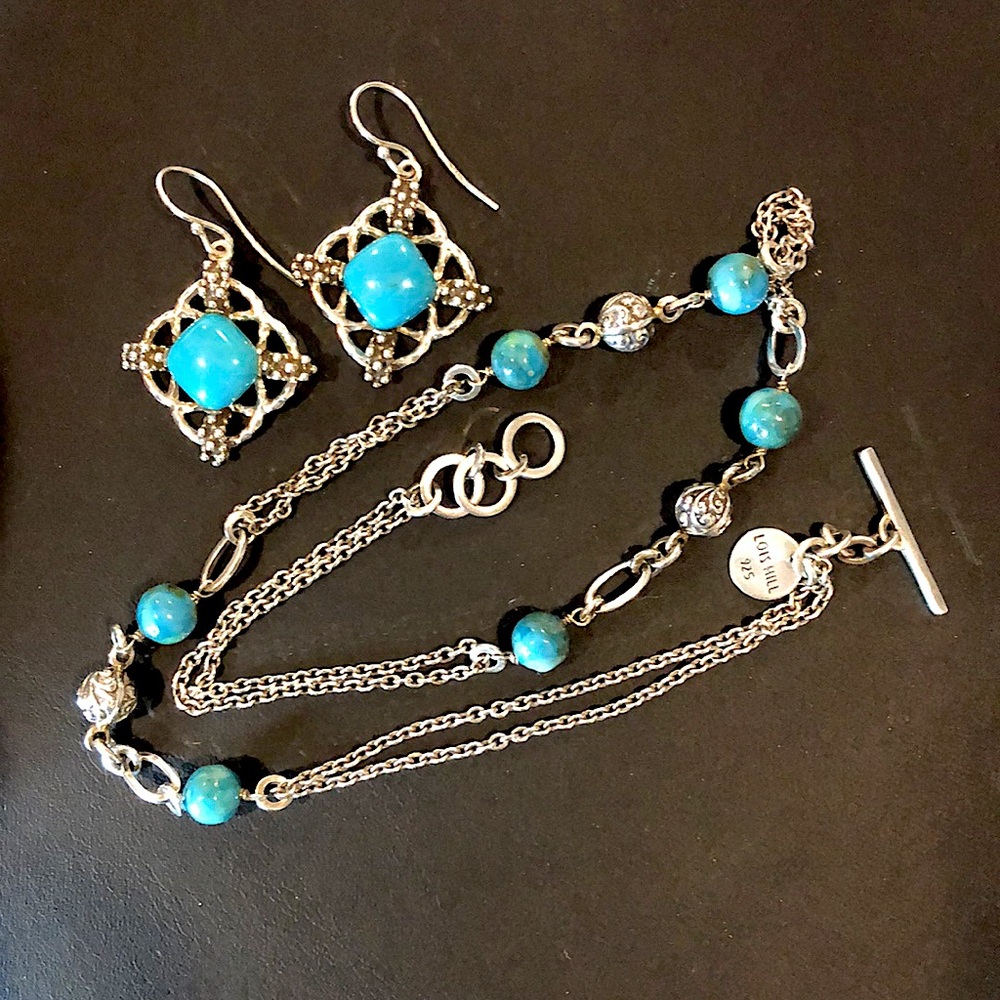 LOIS HILL & MICHAEL DAWKINS Sterling Silver Turquoise Necklace and Earring Set